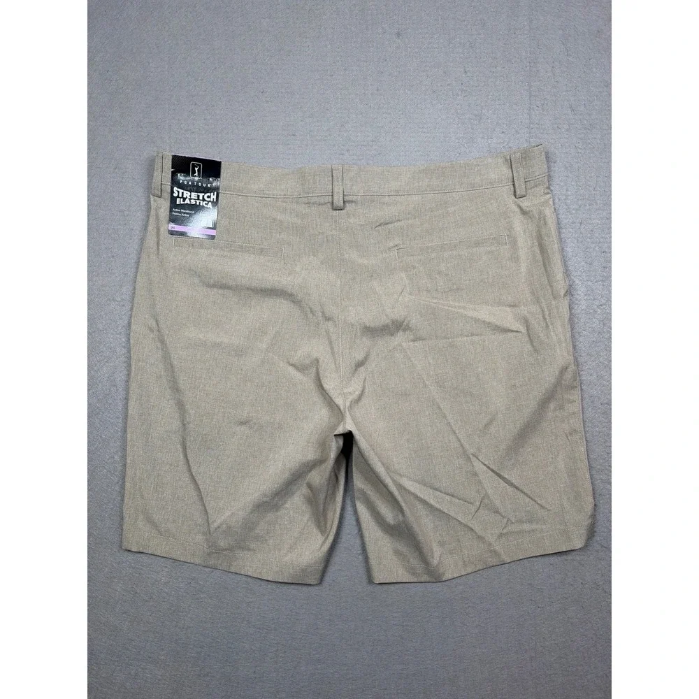 PGA Tour Mens Golf Shorts 38 Khaki Color Heather Stretch Moisture Wicking
